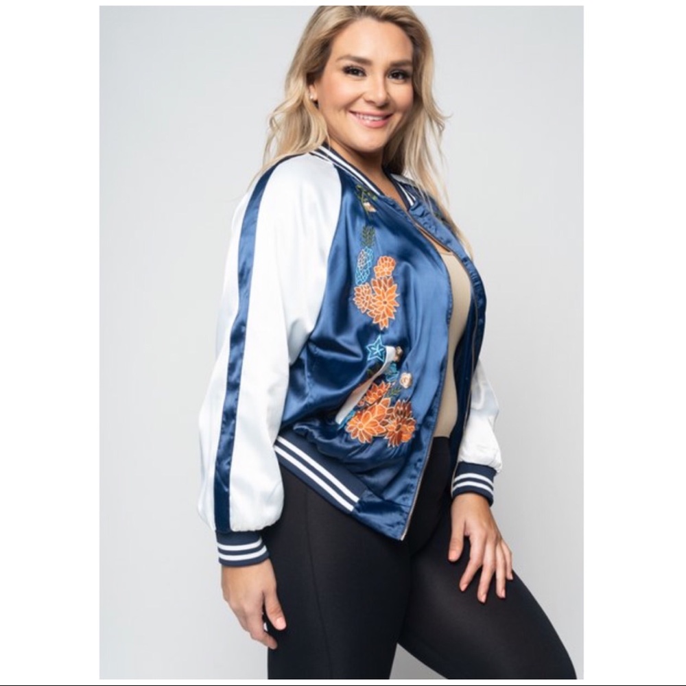 1X-3x Embroidered Silky Jacket - Picture 3 of 3